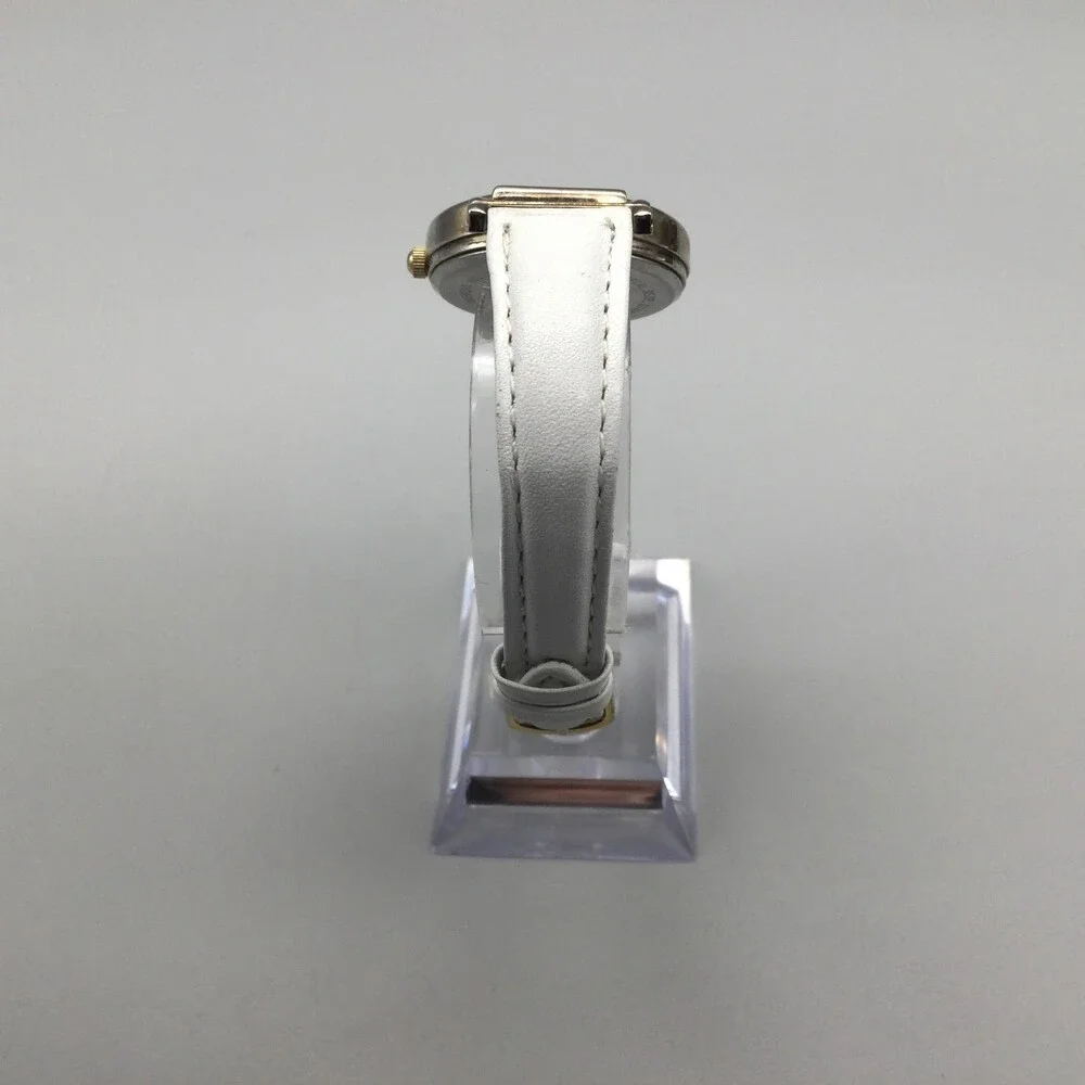 Vintage Gitano Womens Watch 30mm Skeleton Gold Dial White Leather New Battery